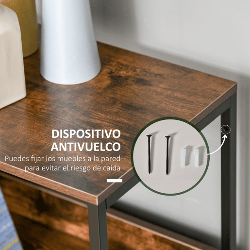 HOMCOM Cómoda com 4 Gavetas Dobráveis e Prateleira Aberta Cómoda com Gavetas de Tecido para Escritório Dormitórios Estilo Industrial Anti-Tombo 58x29x103cm Marrom e Cinza
