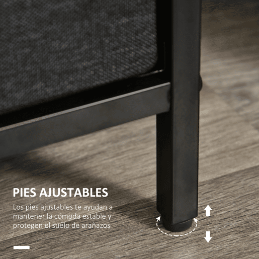 HOMCOM Cómoda com 4 Gavetas Dobráveis e Prateleira Aberta Cómoda com Gavetas de Tecido para Escritório Dormitórios Estilo Industrial Anti-Tombo 58x29x103cm Marrom e Cinza