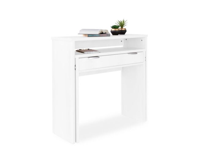 Mesa de escritorio consola con 1 cajón en blanco 90 cm aput blanco 33 (cerrada), 63,4 (abierta) x 87,5 x cm