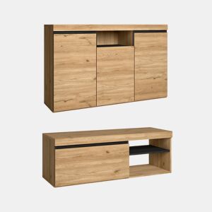 Skraut Home -Set Naturale buffet-móvel tv 120cm, sala de jantar mobiliário auxiliar, carvalho preto, nórdico