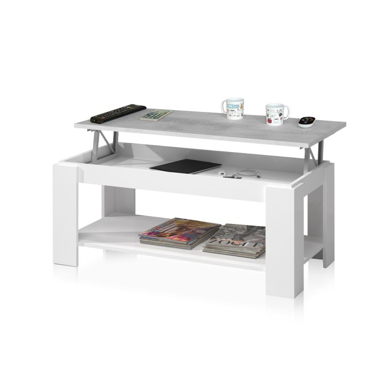 Mesa de centro elevable ambit blanco artik (blanco mate) - gris cemento 100 x 43–54 x 50 cm