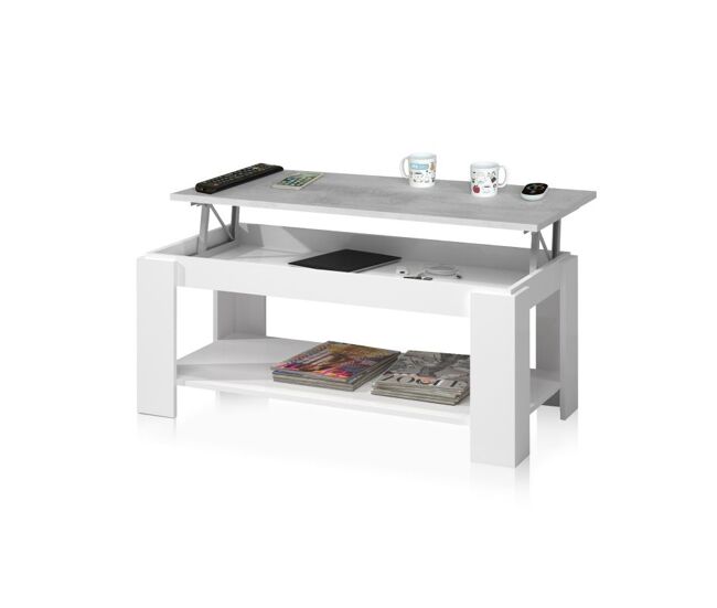 Mesa de centro elevable ambit blanco artik (blanco mate) - gris cemento 100 x 43–54 x 50 cm