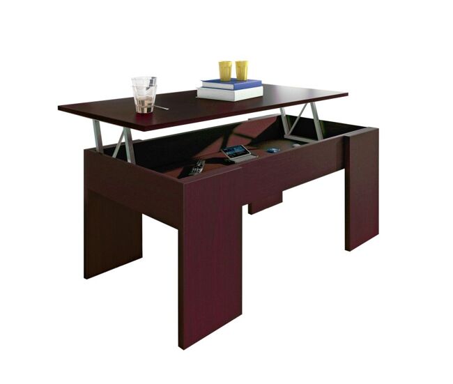 Mesa de centro elevable con almacenaje oculto en wengue 90x43,5-53,5 cm gala wengue 90 x 43,5 x 50 cm