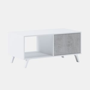 Mesa de café com portas, sala de estar, modelo WIND, cor branco e Cimento 92x50x45cm