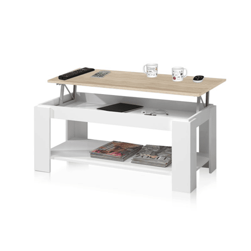 Mesa de centro elevatória Ambit Artik White (Branco mate) - Carvalho canadiano 100 x 43u201354 x 50cm cm Mesa de centro elevatória Ambit Artik White (Branco mate) - Carvalho canadiano 100 x 43u201354 x 50cm cm