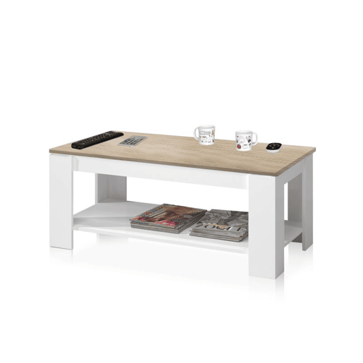 Mesa de centro elevatória Ambit Artik White (Branco mate) - Carvalho canadiano 100 x 43u201354 x 50cm cm Mesa de centro elevatória Ambit Artik White (Branco mate) - Carvalho canadiano 100 x 43u201354 x 50cm cm