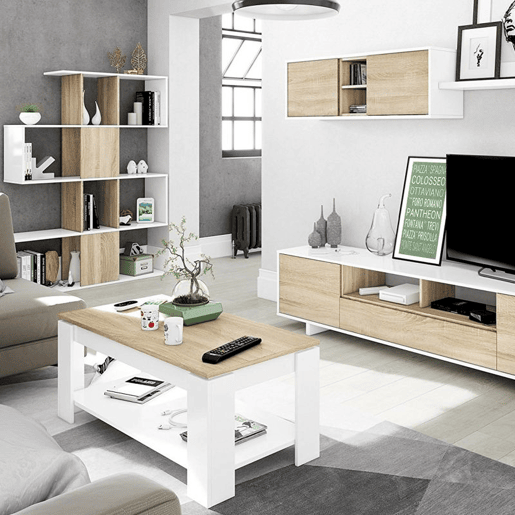 Mesa de centro elevatória Ambit Artik White (Branco mate) - Carvalho canadiano 100 x 43u201354 x 50cm cm Mesa de centro elevatória Ambit Artik White (Branco mate) - Carvalho canadiano 100 x 43u201354 x 50cm cm