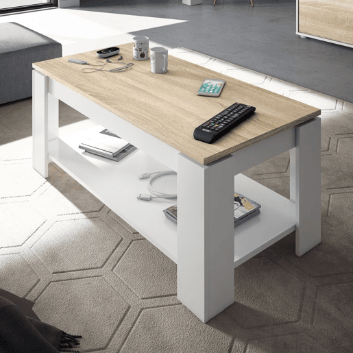 Mesa de centro elevatória Ambit Artik White (Branco mate) - Carvalho canadiano 100 x 43u201354 x 50cm cm Mesa de centro elevatória Ambit Artik White (Branco mate) - Carvalho canadiano 100 x 43u201354 x 50cm cm