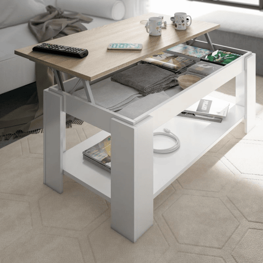 Mesa de centro elevatória Ambit Artik White (Branco mate) - Carvalho canadiano 100 x 43u201354 x 50cm cm Mesa de centro elevatória Ambit Artik White (Branco mate) - Carvalho canadiano 100 x 43u201354 x 50cm cm