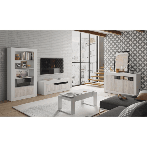 Mesa de centro elevatória Nova Branco Artik (Branco mate) - Cinzento Cimento 105 x 45u201354 x 55 cm