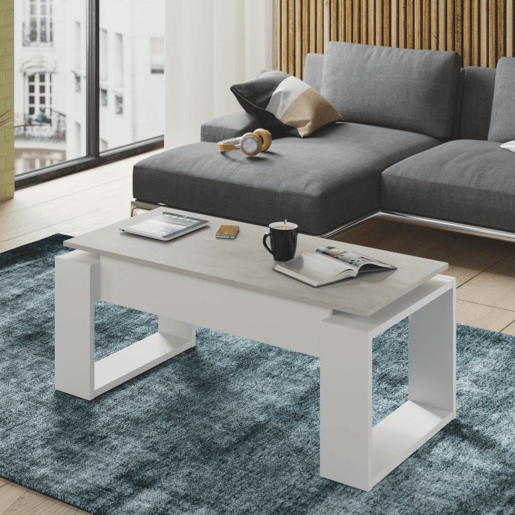 Mesa de centro elevatória Nova Branco Artik (Branco mate) - Cinzento Cimento 105 x 45u201354 x 55 cm
