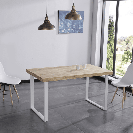 Mesa de jantar Natural Carvalho selvagem - Branco 140x80 cm