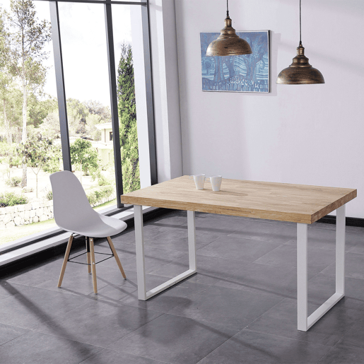 Mesa de jantar Natural Carvalho selvagem - Branco 140x80 cm