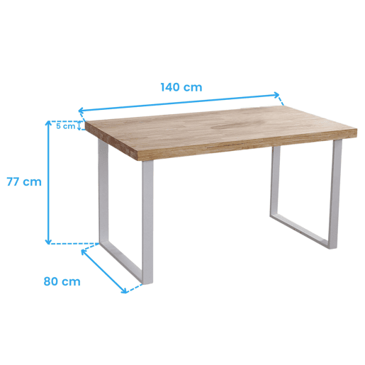 Mesa de jantar Natural Carvalho selvagem - Branco 140x80 cm