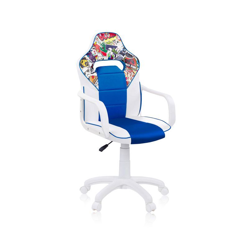 Silla gaming con ruedas y reposabrazos en blanco y azul 98-109,5 cm drw sticker sticker blanco azul drw 46,5 x 98-108 x 46 cm