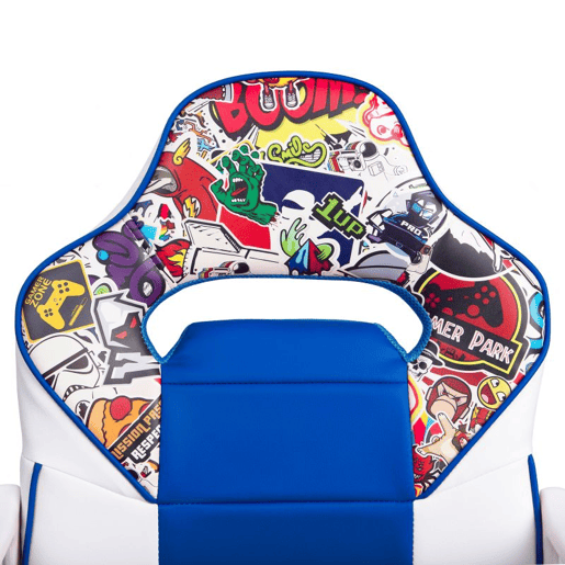 Cadeira para jogos DRW Autocolante Branco Azul DRW 46,5 x 98-108 x 46cm cm