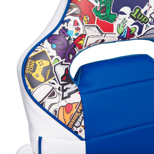 Cadeira para jogos DRW Autocolante Branco Azul DRW 46,5 x 98-108 x 46cm cm