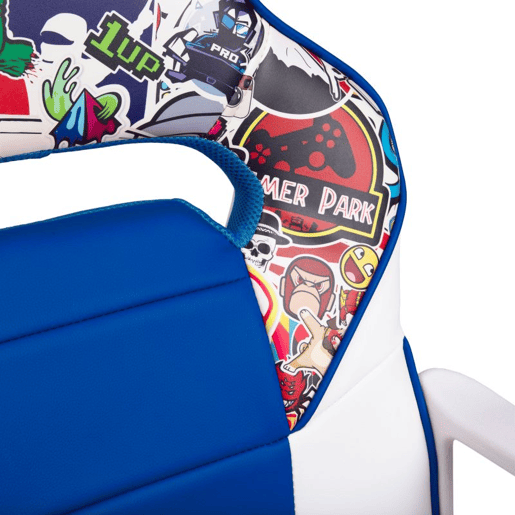 Cadeira para jogos DRW Autocolante Branco Azul DRW 46,5 x 98-108 x 46cm cm