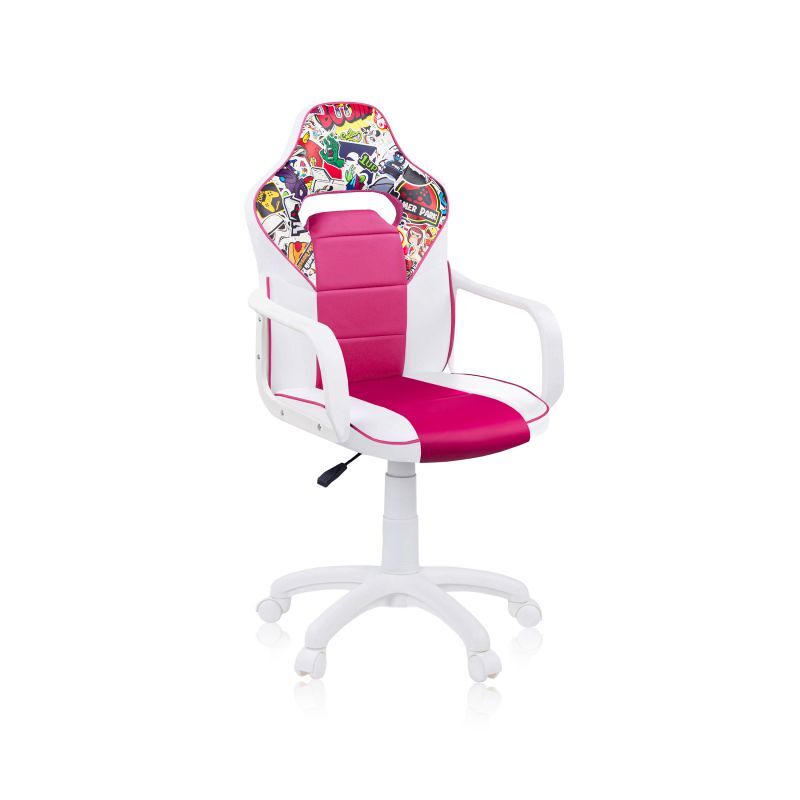 Silla gaming con ruedas y reposabrazos en blanco y rosa 98-109,5 cm drw sticker sticker - blanco - rosa drw 46,5 x 98-108 x 46 cm
