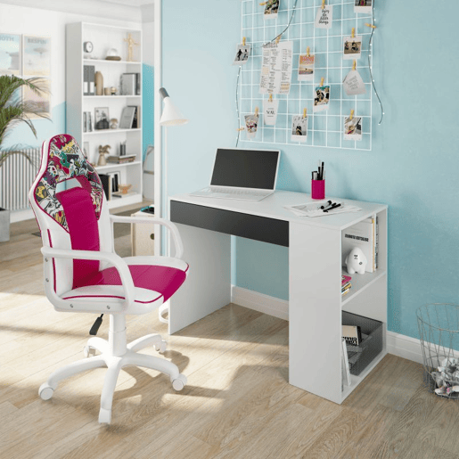 Cadeira para jogos DRW Autocolante - Branco - Rosa DRW 46,5 x 98-108 x 46cm cm