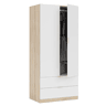 Roupeiro Low Cost 2 portas 2 gavetas Artik White (Branco mate) - Carvalho canadiano 81,5(armario)75(cajón) x 180(armario)13(cajón) x 52 (armario)