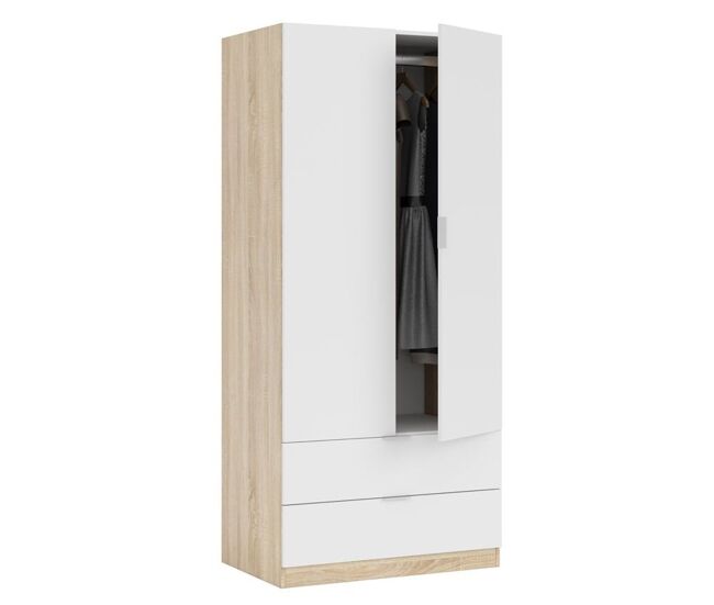 Armario de 2 puertas y 2 cajones en blanco artik y roble canadian 81,5x180 cm low cost blanco artik (blanco mate) - roble canadian 81,5(armario)/75(ca