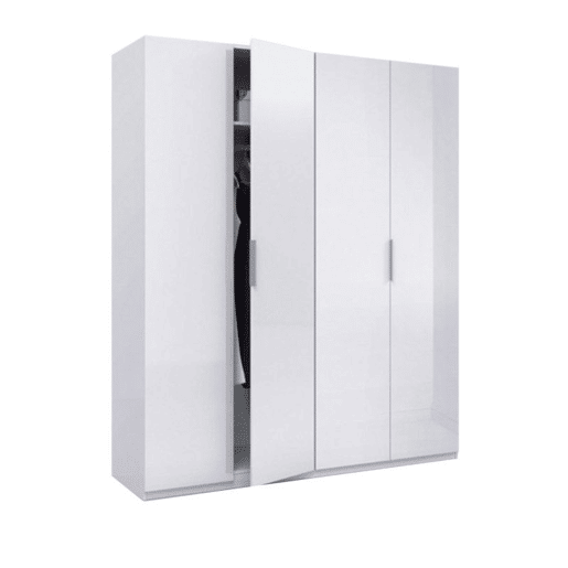 Roupeiro Low Cost 4 portas Branco brilhante 180 x 200 x 52 cm