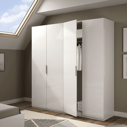 Roupeiro Low Cost 4 portas Branco brilhante 180 x 200 x 52 cm