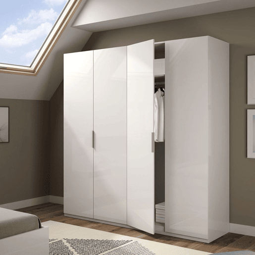 Roupeiro Low Cost 4 portas Branco brilhante 180 x 200 x 52 cm