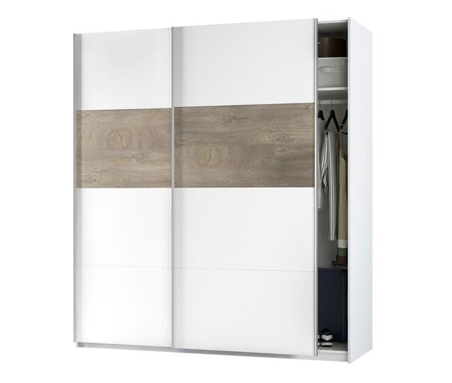 Armario de puertas correderas y grandes dimensiones en blanco mate y roble alaska 180x200 cm aikos blanco artik (blanco mate) – roble alaska 180 x 200