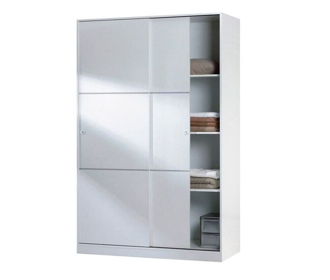 Armario de puertas correderas y diseño minimalista en blanco brillo 120x200 cm top blanco brillo 120 x 200 x 50 cm