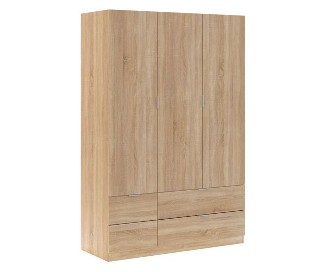 Armario de 3 puertas y 4 cajones en roble canadian 135x200 cm lcx roble canadian 135 x 200 x 52 cm
