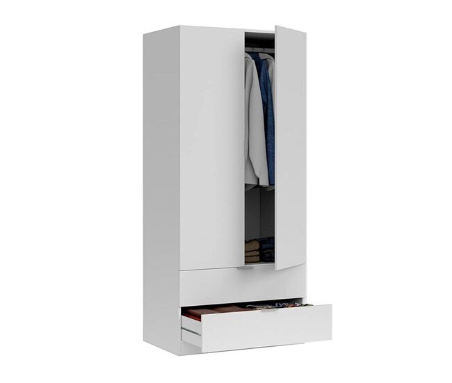 Armario 2 puertas 2 cajones aglomerado blanco 180x81.5x52cm