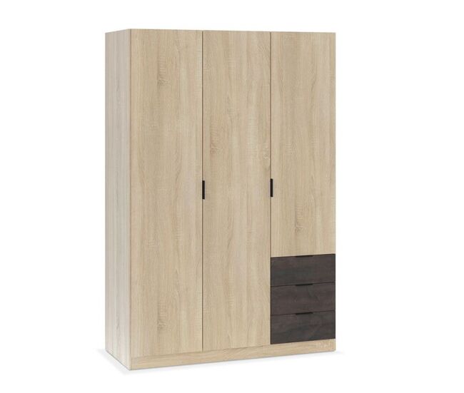 Armario de 3 puertas y 3 cajones en roble canadian y óxido 121x180 cm low cost roble canadian - óxido 121(armario)/35(cajón) x 180(armario)/13(cajón)