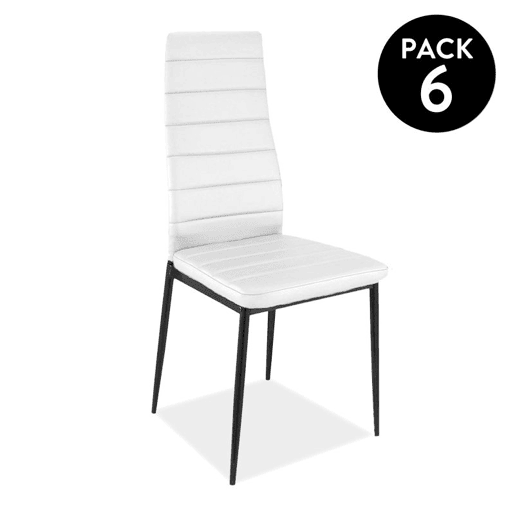 Pack 6 cadeiras de jantar em couro sintético Emi Branco - Preto 44 x 96 x 42 cm