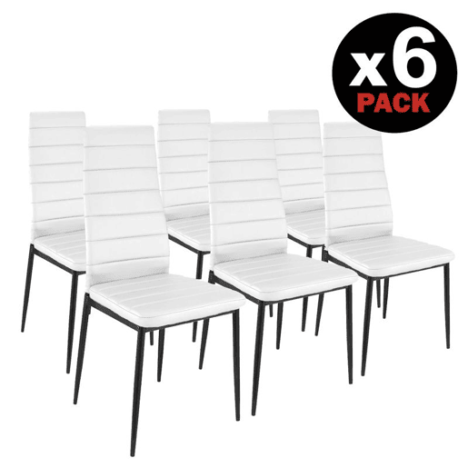 Pack 6 cadeiras de jantar em couro sintético Emi Branco - Preto 44 x 96 x 42 cm