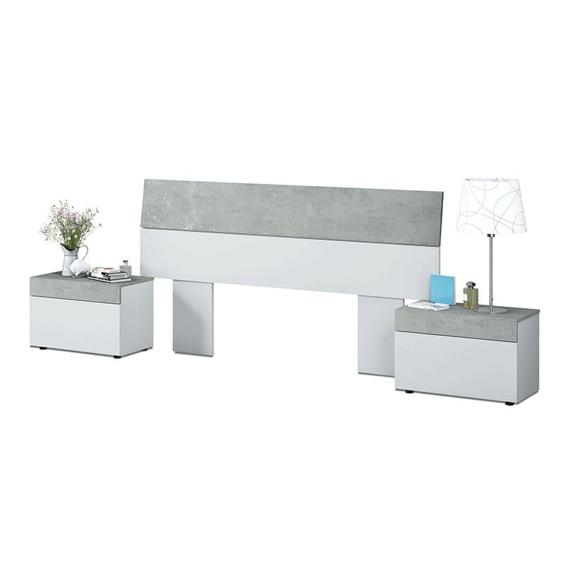 Cabecero con mesitas tekkan blanco artik (blanco mate) - gris cemento 176 x 96,5 x 40 cm
