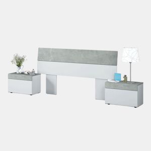 Cabeceira Tekkan com mesas de cabeceira Branco Artik (Branco mate) - Cinzento Cimento 176 x 96,5 x 40 cm