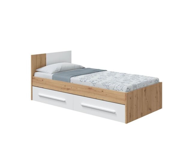 Cama noa blanco artik (blanco mate) - roble nodi 196 x 77(cabecero),41(pies) x 97 cm