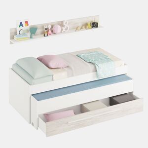 Cama e prateleira em aglomerado branco sem estrados e colchões 65x199x96cm