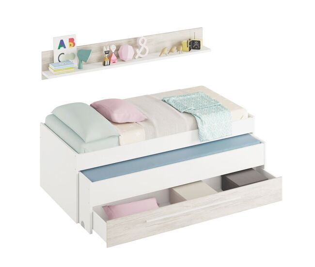 Cama y estante aglomerado blanco sin somieres y colchones 65x199x96cm