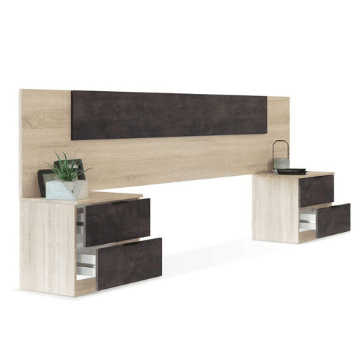 Cabeceira Luca com mesas de cabeceira Carvalho canadiano - Ferrugem 247 x 95 x 38 cm Cabeceira Luca com mesas de cabeceira Carvalho canadiano - Ferrugem 247 x 95 x 38 cm