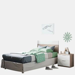 Cabeceira Luca com mesa de cabeceira Blanco Artik (Blanco Mate) - Roble Canadian 150 x 95 x 38 cm