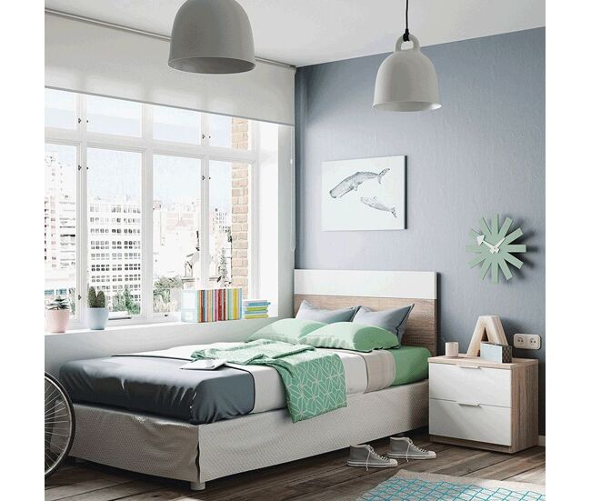 Cabecero con mesita Luca Blanco Artik (Blanco Mate) - Roble Canadian 150 x 95 x 38 cm