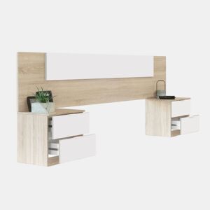 Cabeceira Luca com mesas de cabeceira Artik White (Branco mate) - Carvalho canadiano 247 x 95 x 38 cm