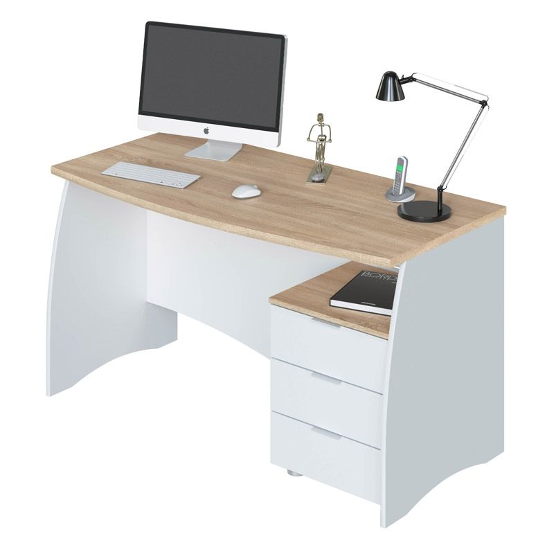 Mesa de escritorio stil buc 3 cajones blanco artik (blanco mate) - roble canadian 136 x 74 x 67 cm