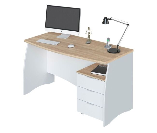 Mesa de escritorio con 3 cajones en blanco artik y roble canadian 136x67 cm stil buc blanco artik (blanco mate) - roble canadian 136 x 74 x 67 cm