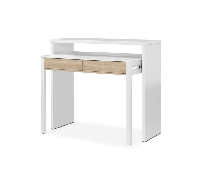 Mesa de escritorio extensible con 2 cajones en blanco artik y roble canadian 98,5x36-70 cm bureau blanco artik (blanco mate) - roble canadian 98,5 x 8