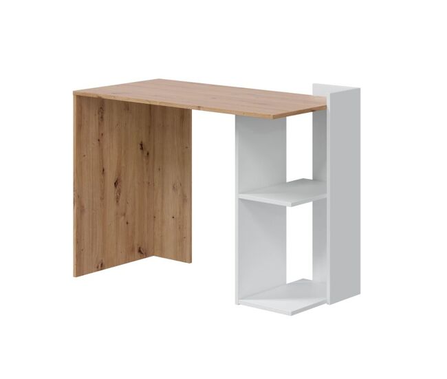 Mesa de escritorio con estantería baja lateral en blanco mate y roble nodi 100x50 cm kenia blanco artik (blanco mate) - roble nodi 100 x 73 x 50 cm