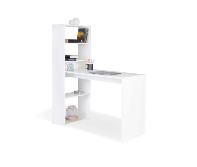 Mesa de escritorio con estantería en blanco 120x50 cm qanik blanco 120,5 x 140 x cm